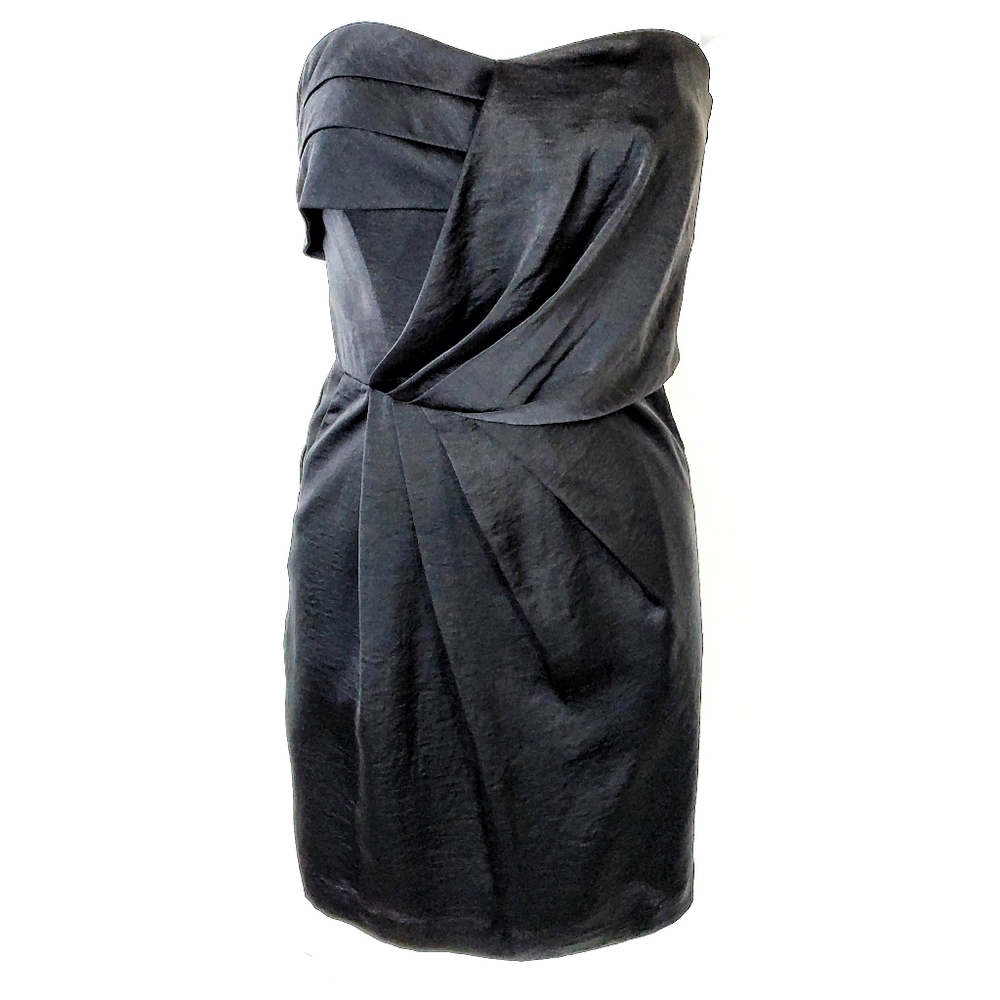 NEW BCBGENERATION Strapless Wrap Pleated Dress Sz 6 Pockets Satin Draped